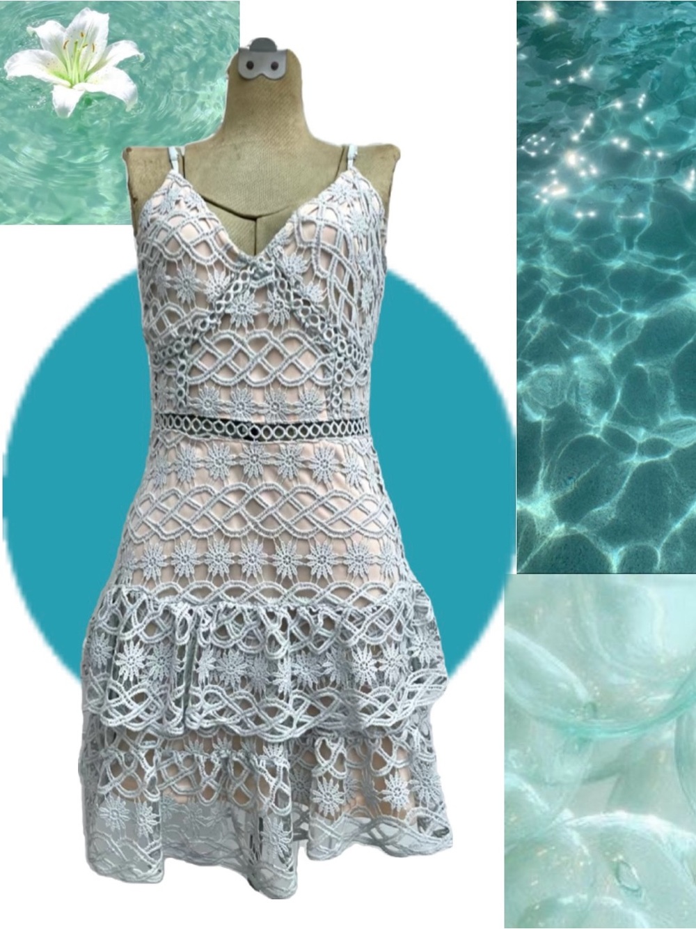 Parisian Light Blue Crochet Lace Cocktail Mini Dress